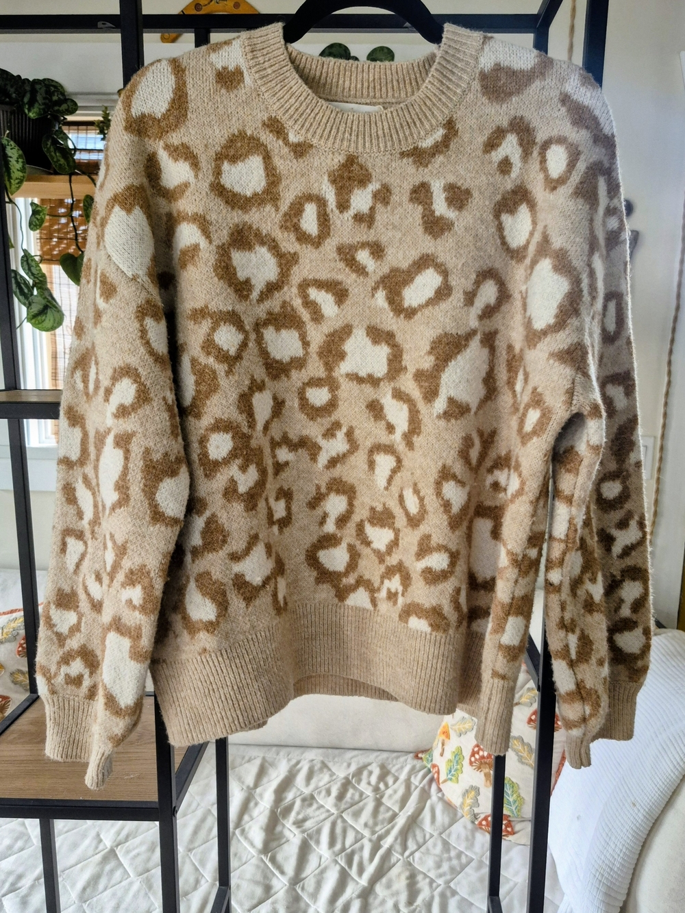 Mango Beige & Cream Leopard Crewneck Sweater